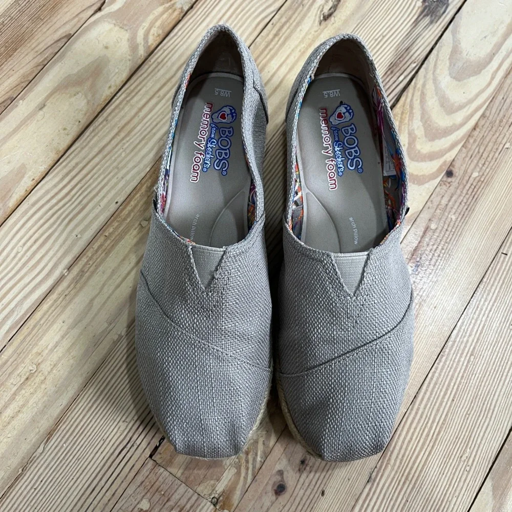 Skechers Bobs Highlights 2.0 Taupe Espadrille Platform Slip On Shoes Womens‎ 8.5